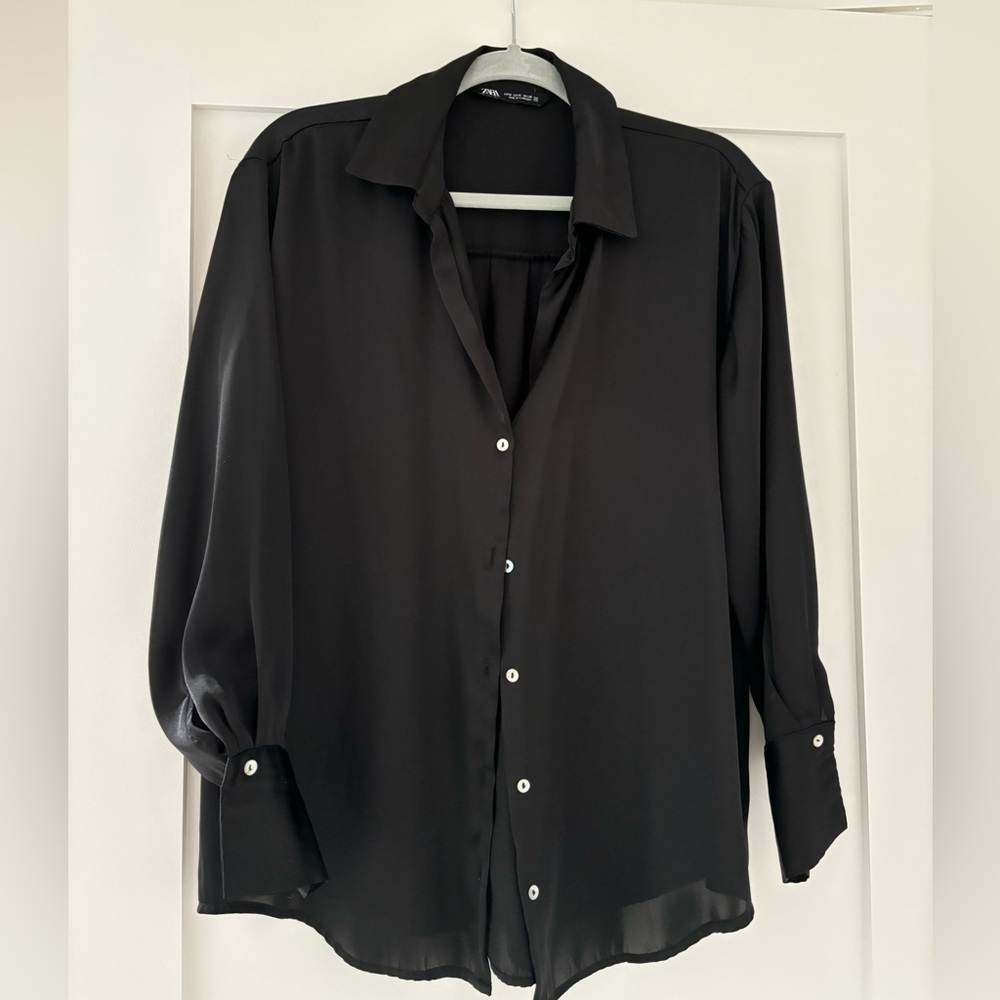 Silky black button down